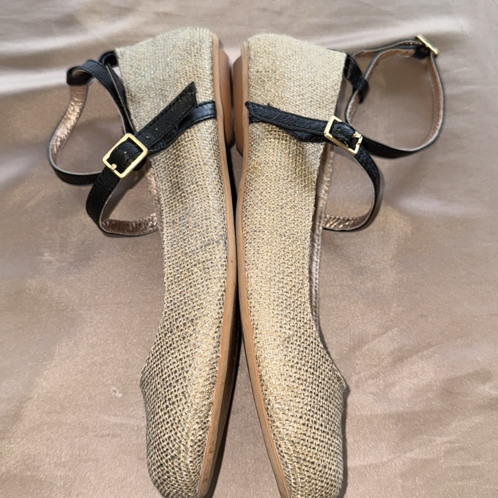 Anthropologie Miss Albright Dacey Shimmer Linen Mary Jane Ballet Flats Straps - Picture 7 of 11